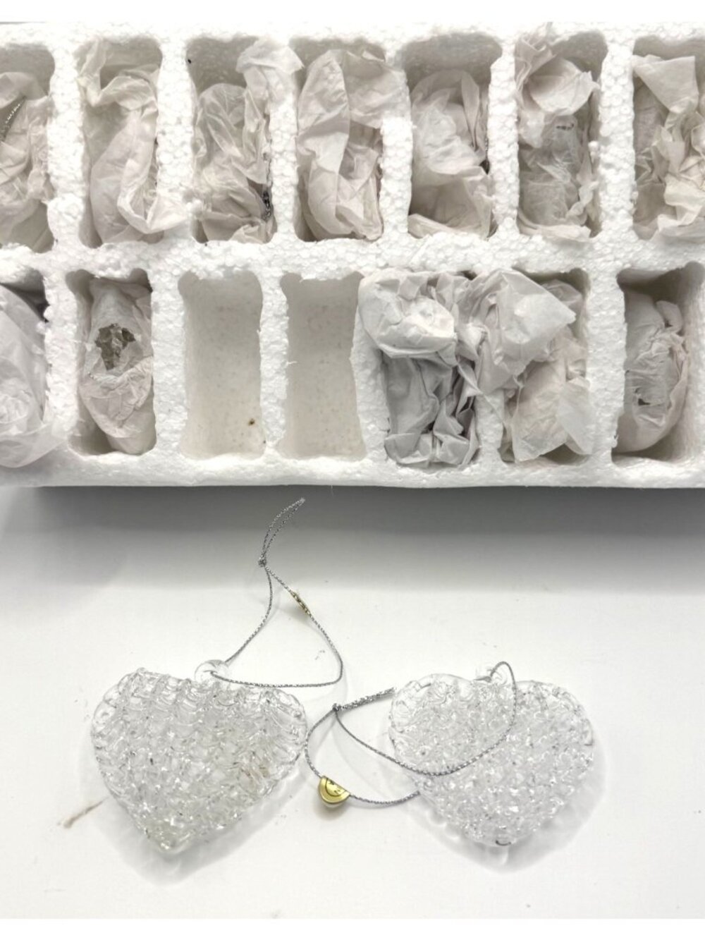 Spun Glass Heart Ornaments Christmas Box 16 Textured Filigree Design Holiday